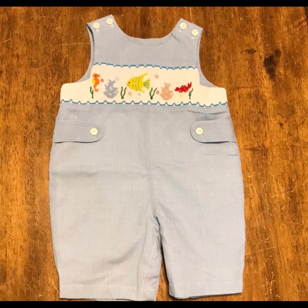 Mom and me smocked fish onesie
